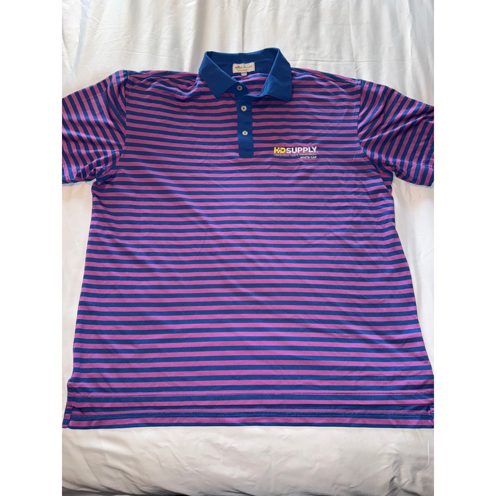 Peter Millar Summer Comfort Polo Shirt Mens Large Purple Blue Striped HD Supply